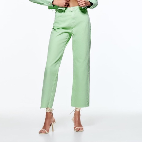 Zara light green frayed jacket and pants set - Picture 3 of 7